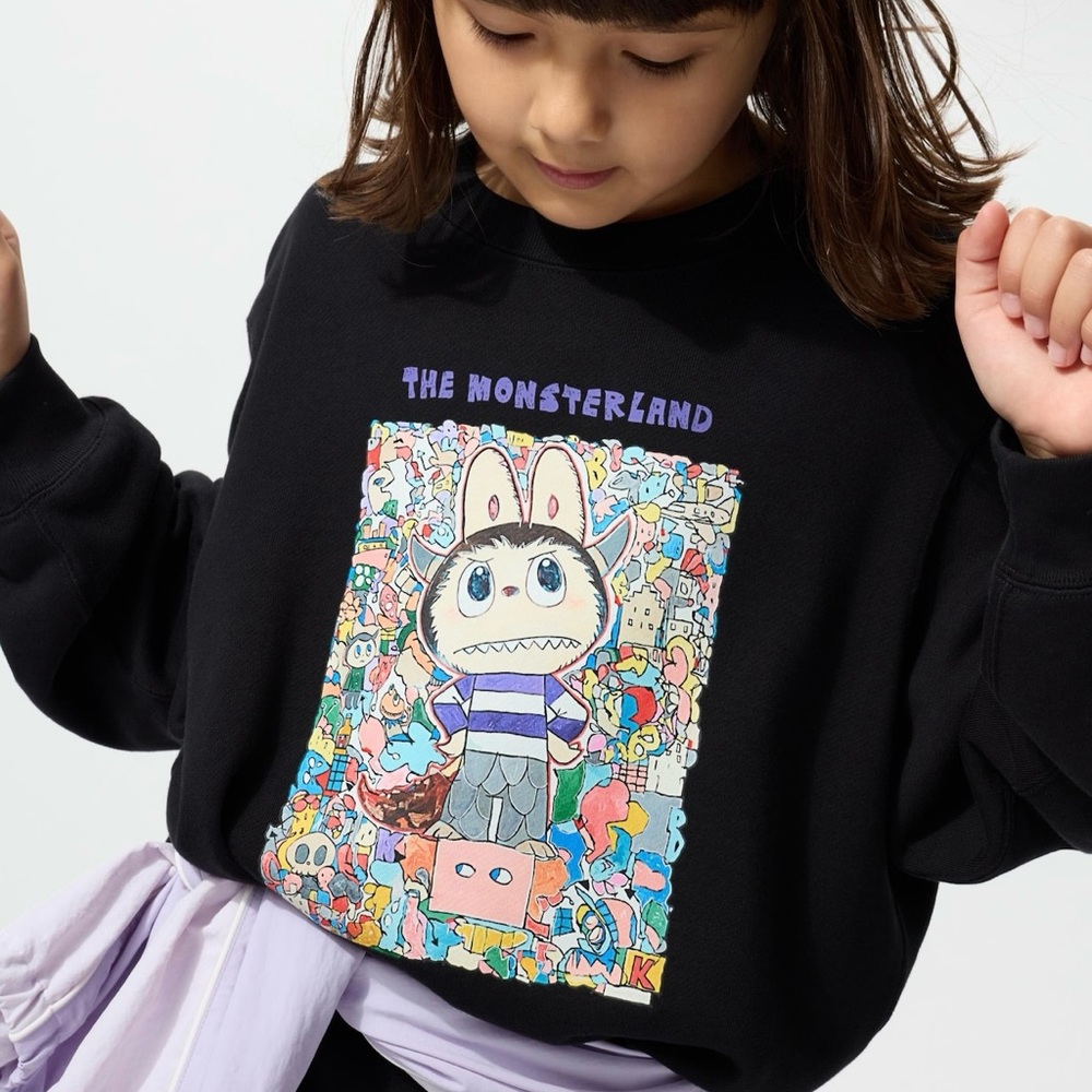 Uniqlo LABUBU Kids Black Monsterland Graphic Sweatshirt